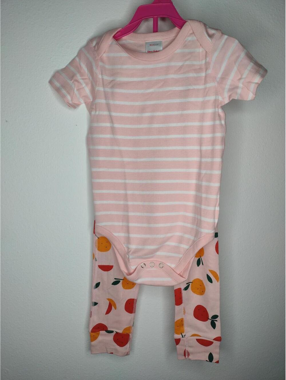 NWT Hanna Anderson Baby Girl Pink/Citrus 2 Piece Set-One-Piece/Pants Size 3T